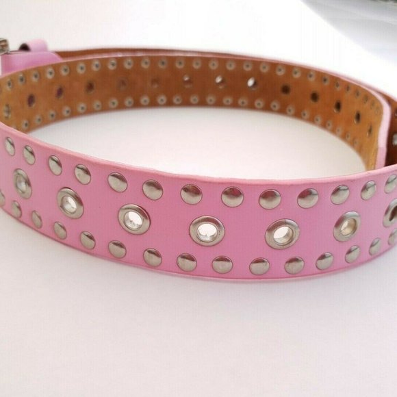 Genuine Bonded Leather Studded Belt Mall Goth Y2k Pink Metal Stud Punk Glam Rock - Picture 5 of 10